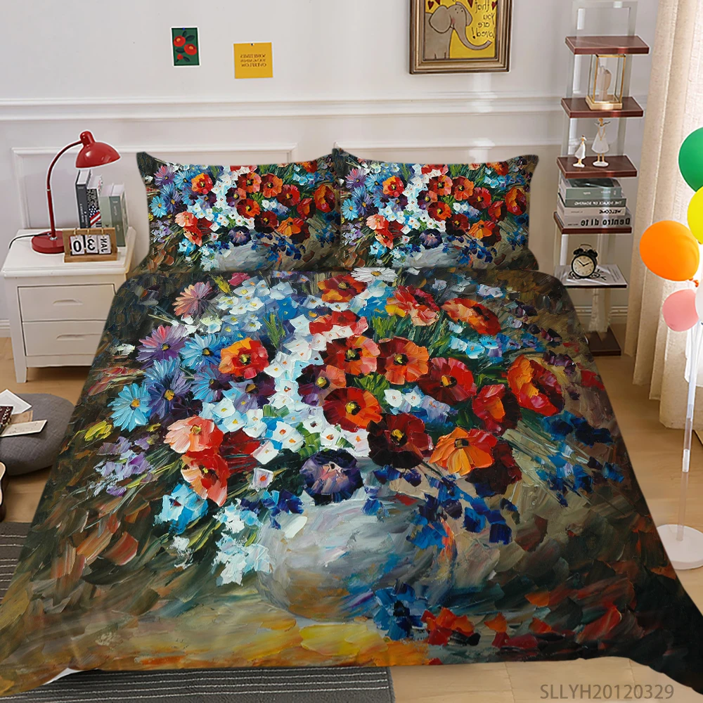 

3D Bedding Set King Size Duvet Cover Set Oil Painting Print Soft Highend Kids Girls Adult Bedroom Decoration 2/3 Pcs Hot Selling