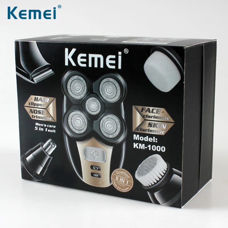 

Kemei 5 in 1 Electric Shaver 5 Blade Heads Electric Shaving Rechargeable Razors Multifunction Men Face Care Washable KM-1000
