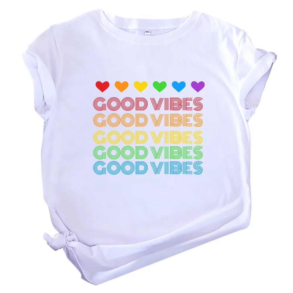 MK GOOD VIBES сердце С принтом Футболка с короткими рукавами для женщин хлопковая