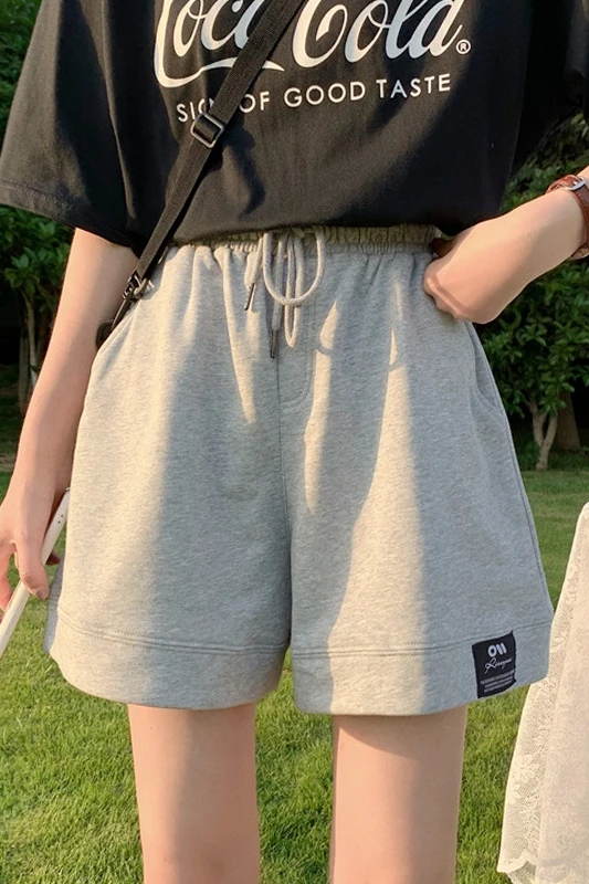 

High Waist Sports Shorts women's summer 2021 new design pants loose grey casual wide leg pants