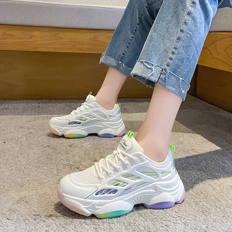 Женские кроссовки радужной расцветки повседневные дышащие с круглым носком и