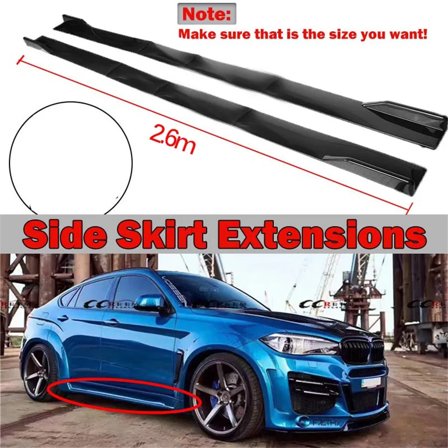 

Black 2.6M Car Side Skirts Extension Rocker Panels Lip Splitters Body Kit Glossy