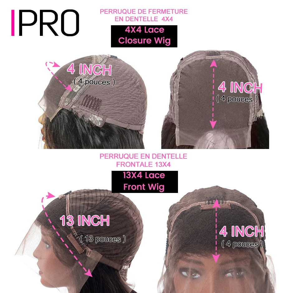 IPRO Water Wave Short Bob Wig 13x4 Natural Lace Front Human Hair Wigs 4x4 Preplucked Wavy Curly Closure For Women | Шиньоны и парики