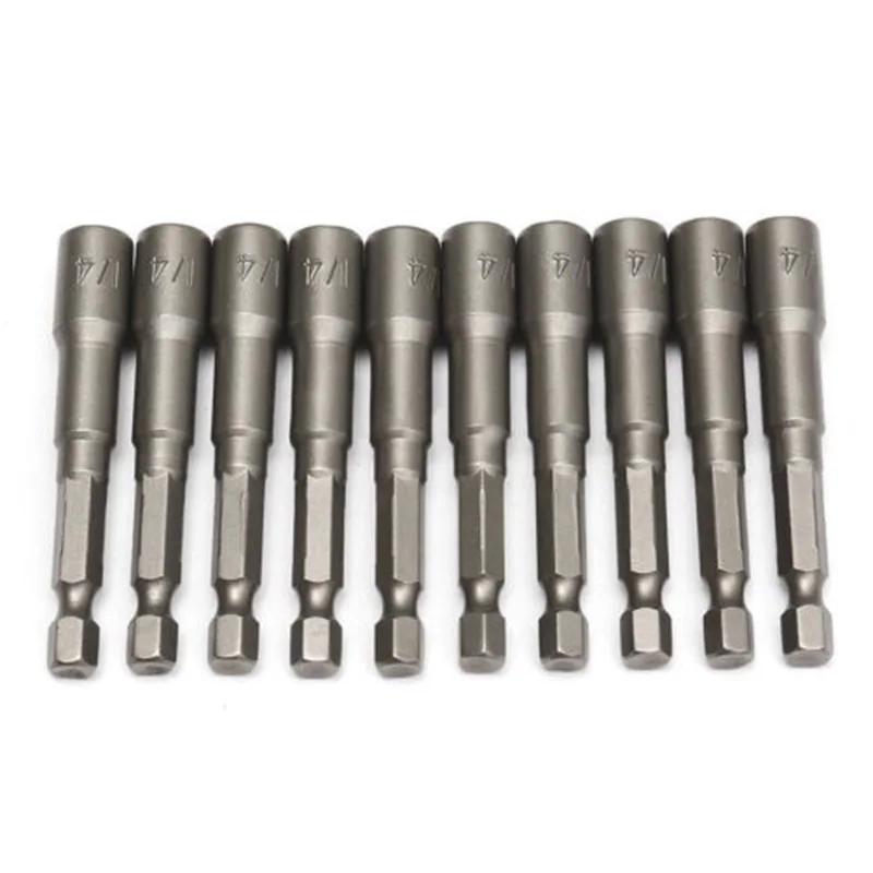 

10 PCS 1/4 65mm Hex Magnetic Nut Driver Socket Set Metric Impact Drill Bits