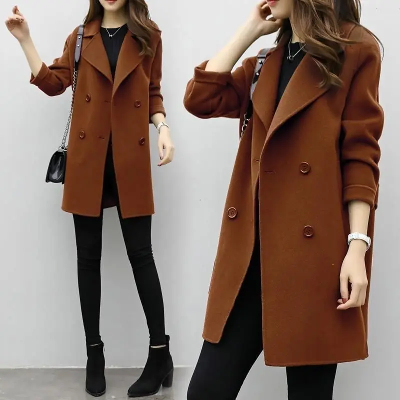 

2021 New Women Outerwear Autumn Winter Fashion Slim Warm Woolen Blends Jacket Female Elegant Double Breasted Woolen Coat L999