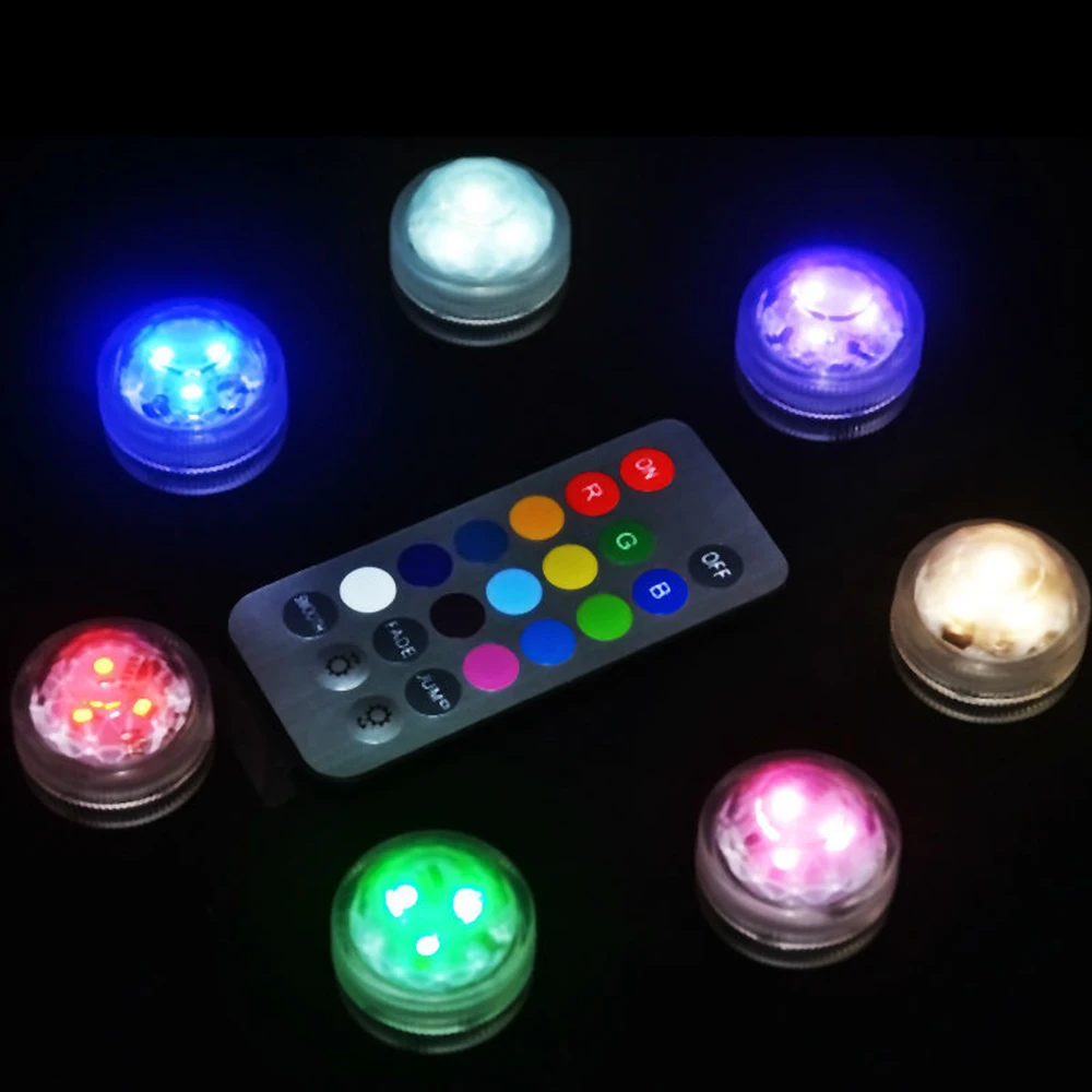 

Mini RGB Submersible Light Remote Controlled Underwater Night Lamp for Aquarium Fish Tank Swimming Pool Vase Wedding Decoration