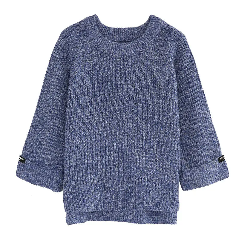 

Autumn Winter Vintage Sweater Nine Points Sleeve V-Neck Thicken Loose Knitwear Women Pullover External Wear Tops TT0123