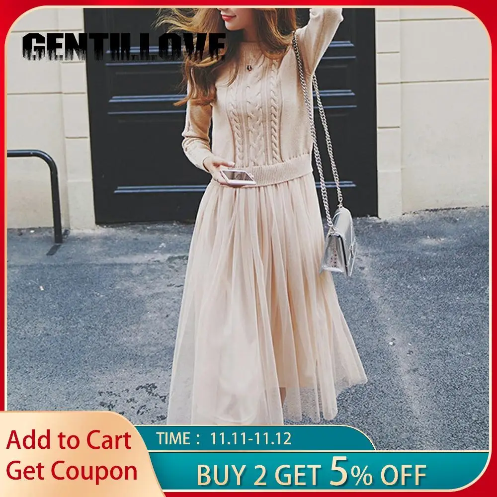 Женское платье свитер Элегантное трикотажное с круглым вырезом и длинным