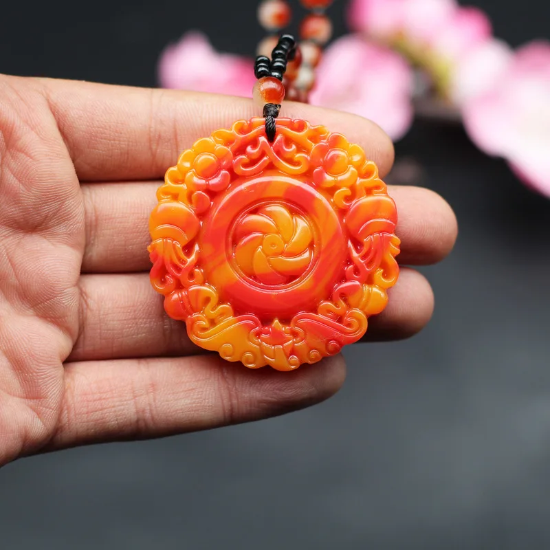 Ожерелье с подвеской в виде цветка летучая мышь из натурального красного желтого