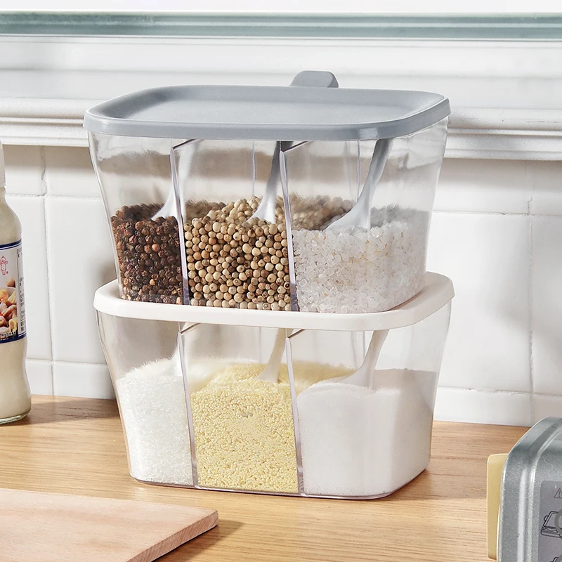 Пластиковая Штабелируемая коробка для приправ полка специй 3 банки с крышкой и