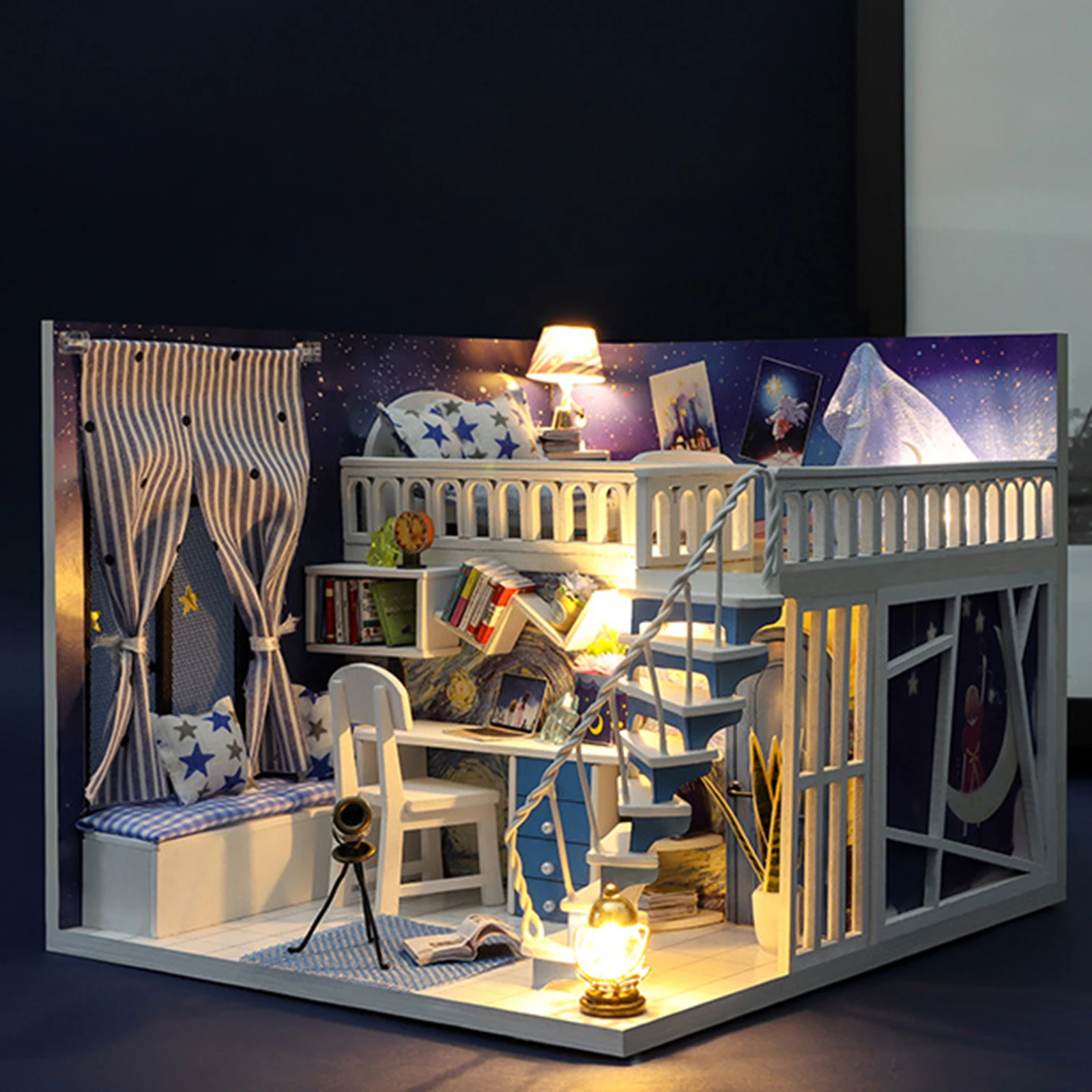

DIY Dollhouse LED Light Battery Case Wood Themed House Doll House for Girls