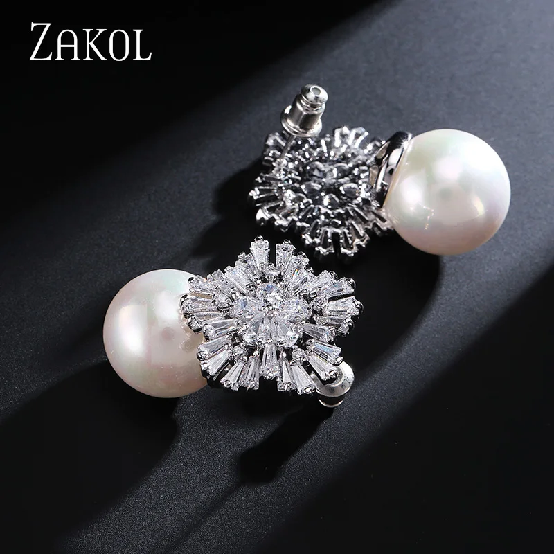 ZAKOL черные ювелирные изделия с искусственным жемчугом изысканные циркониевые