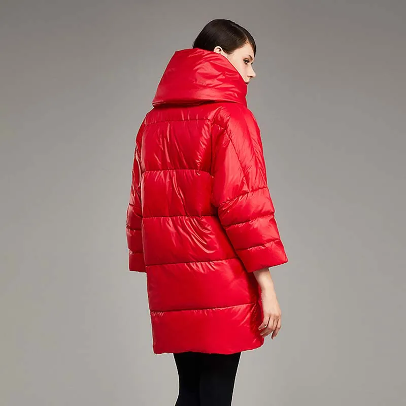 Women Goose duck down jacket Winter 2020 Fashion Turn collar Warm Female Coat Loose casual Long Outwear Elegant YNZZU 9O143 | Женская