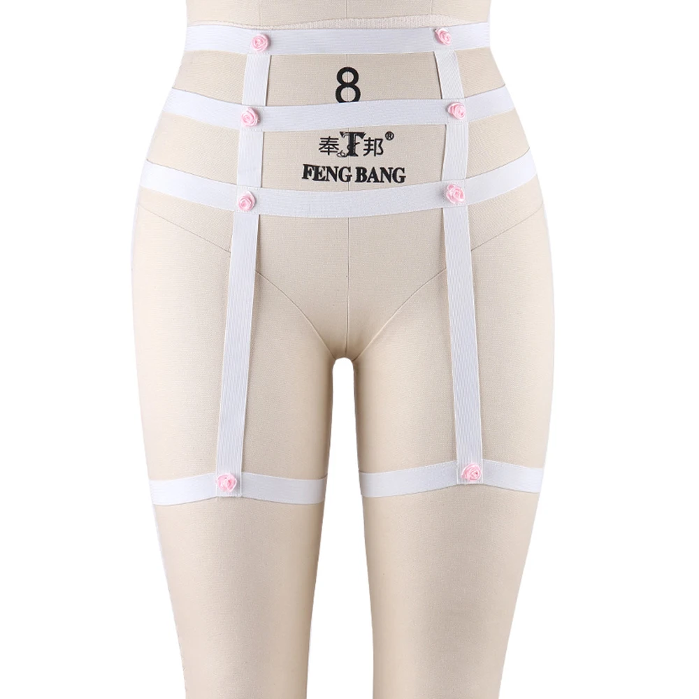 Свадебные Подвязки для ног розовые с высокой талией в стиле панк цветами белые