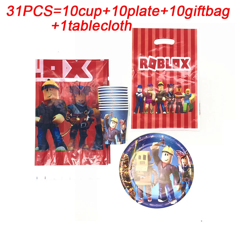 

Roblo Game Party Supplies Paper Cups Plates Straws Birthday Tableware Set Boys Shcool Party Tablecloth Baby Shower Party Decor