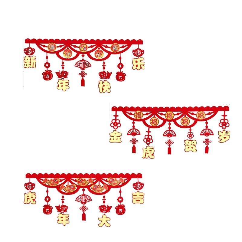 

Chinese New Year Spring Festival Lintel Sticker Pendant Non Woven Fabric Hanging Ornament Blessing Word Ornaments for Home Tige
