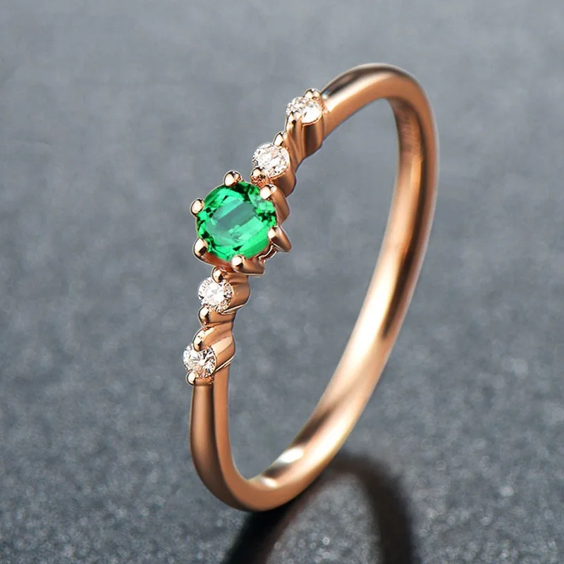 

Natural Emerald 18k Gold Rose Color Rings for Women Fine Wedding Bands Gemstone Jewelry Cocktail Jewelry Emerald Gold Rings