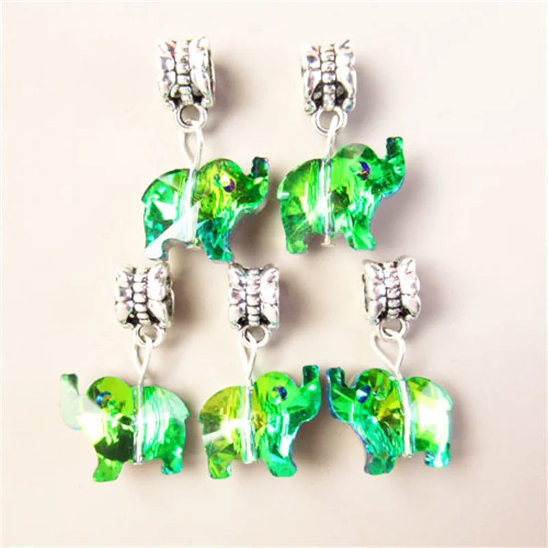 

12Pcs 24g Carved Color Titanium Crystal Elephant Silver Big Hole Pendant For Jewelry Femme Gift SK60504