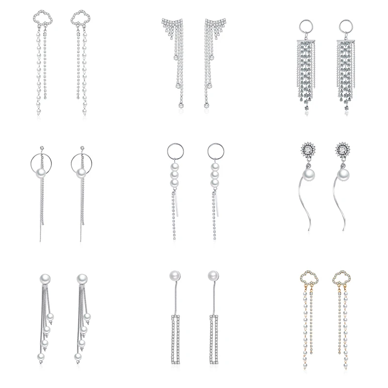 HanCheng жемчужные серьги модные ювелирные изделия Висячие висячие Стразы длинные