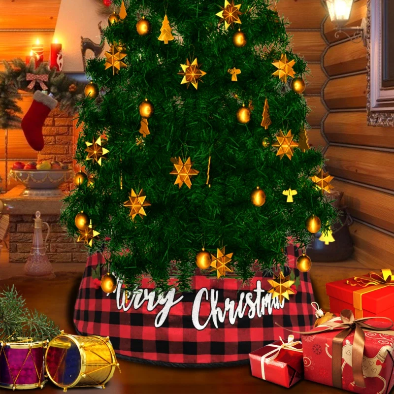 

Christmas tree skirt home Christmas decorations PVC material red black lattice printing three-dimensional Christmas tree skirt