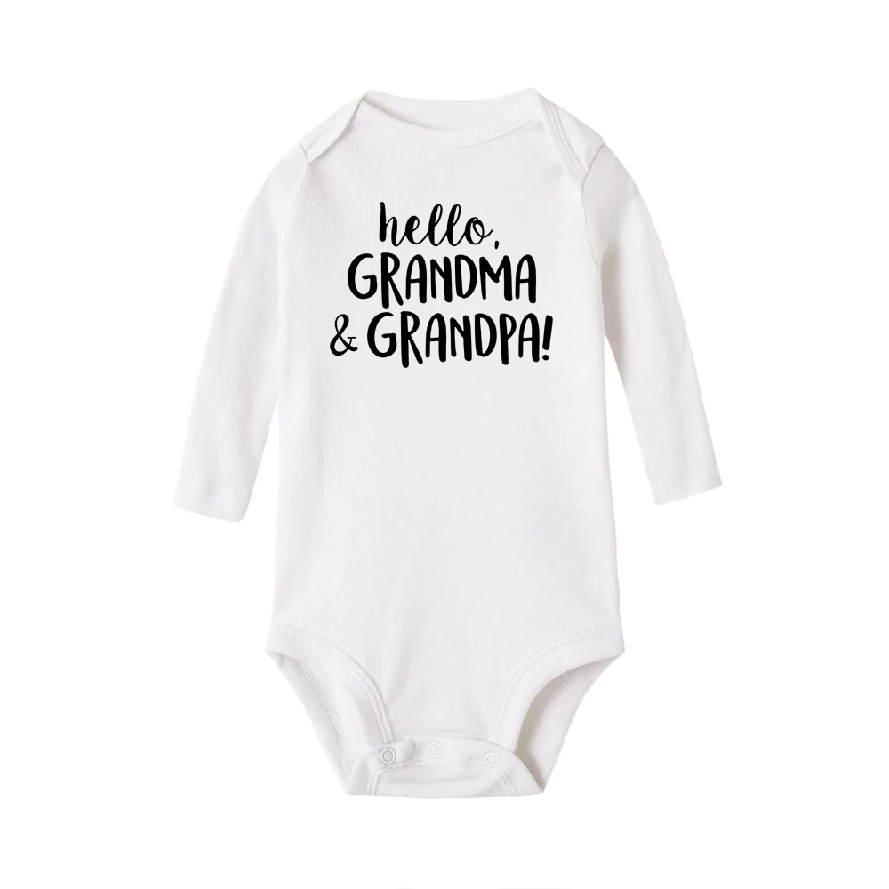 Hello Grandma and Grandpa Newborn Baby Bodysuit Winter Clothes Boys Girls Jumpsuit Letter Long SleeveClothes Outfits | Мать и ребенок