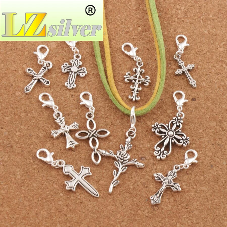 10styles Flower Cross Clasp European Lobster Trigger Clip On Charm Beads 100PCS Zinc Alloy Findings CM28