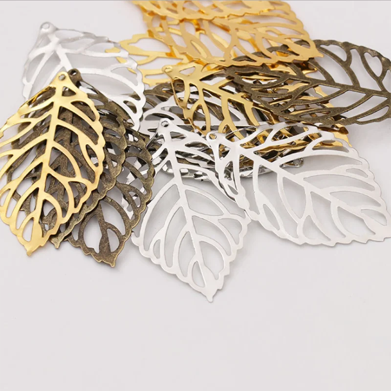 

50pcs Big Leave Pendant for Jewelry Making Leaf Earring Charms Hollow Floating Filigree Connector Craft DIY Findings