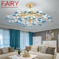fairy creative chandeliers light crystal pendant lamp blue flower branch home led fixture for living dining room