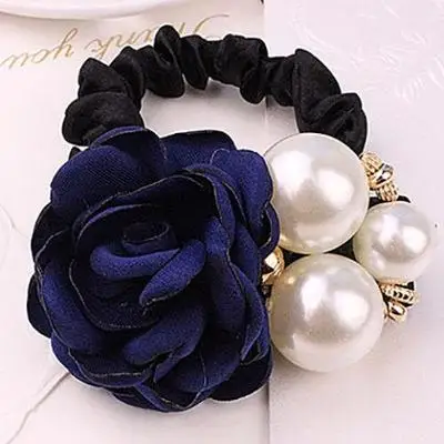 dark blue Женские модные аксессуары цветок круглый головной убор Сладкий стиль полихроматическая Камелия украшает головной убор жемчужная Веревка Девушка - Цвет: dark blue
