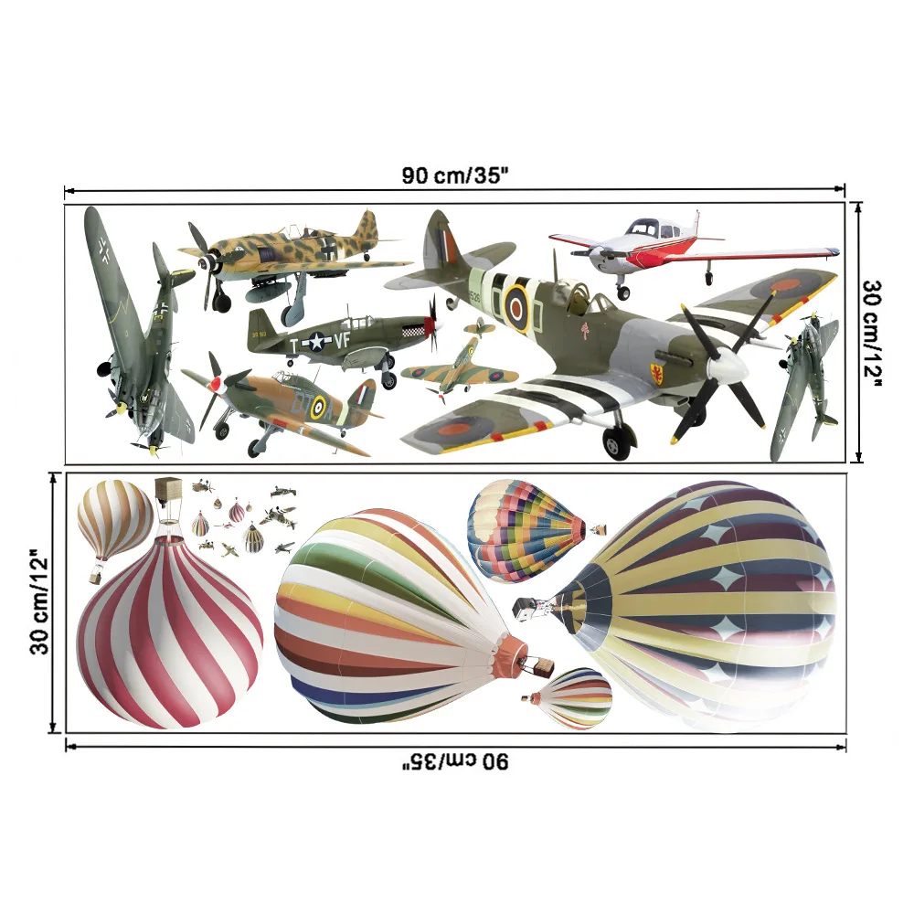 

New Hand-painted Cartoon Airplane Hot Air Balloon Wall Sticker Living Room Bedroom Removable Decorative Painting