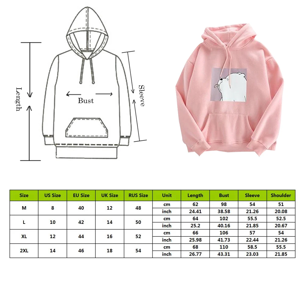 

Winter Warm Cartoon Hoodies Sweatshirts Clothes Cute College Long Sleeve Bear Pattern Casual Plus Velvet Women 's Student Bts