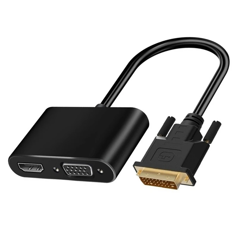 Адаптер-конвертер 2 в 1 с DVI на HDMI VGA вход выход одновременно 20 см | Электроника