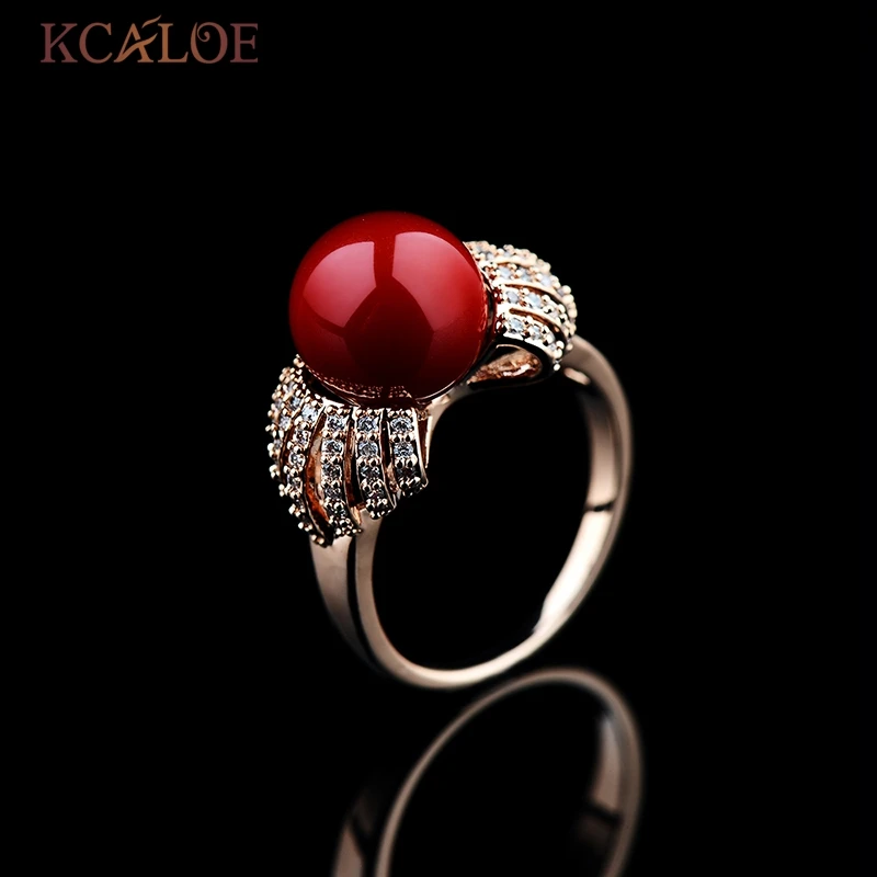 KCALOE Кольцо Для Женщин Красные Кольца с Имитацией Коралла Позолоченные