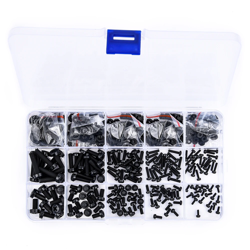 510PCS Metric M2 M2.5 M3 M4 M5 Black Nylon Phillips Pan Head Screws Hex Nut Flat Washer Kit for RC FPV Motor Quadcopter - купить по