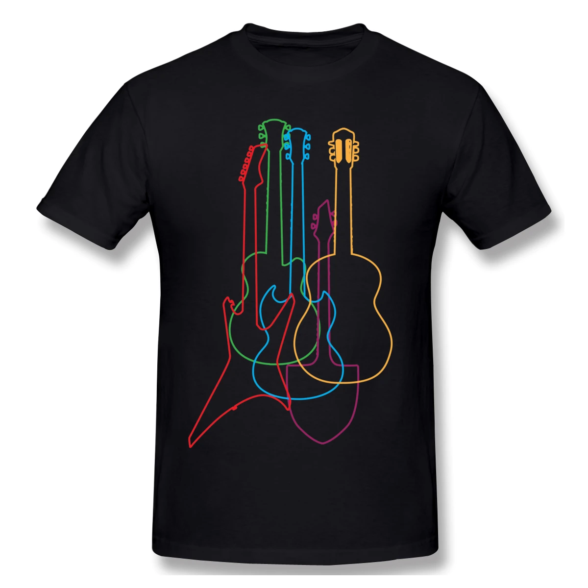 

Vintage Colored Guitars Electric Acoustic T Shirt Big Size Cotton Crewneck Short Sleeve Custom T Shirts For Men
