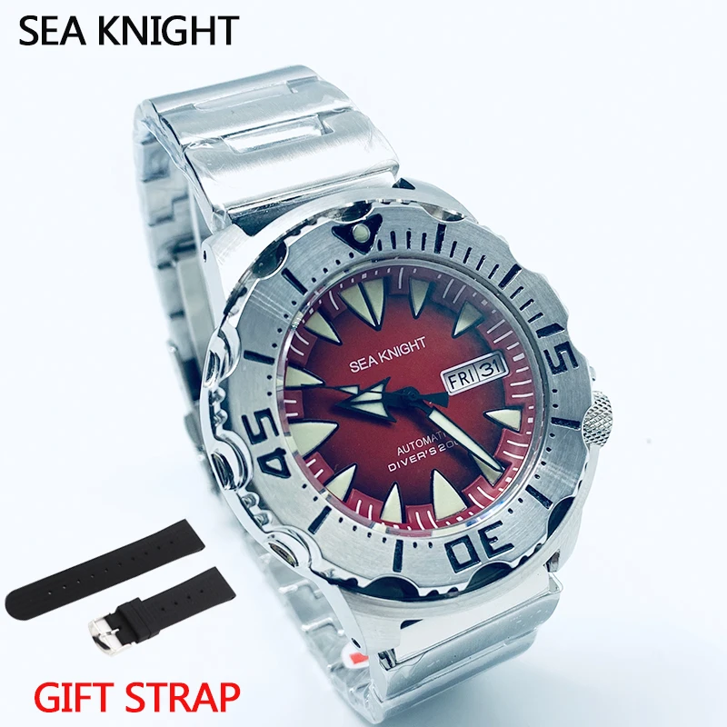 

Sea knight Mechanical Watches Monster Automatic Watch Men Red Dial Steel Diving Watch 200m Luminous NH36A Sapphire Crystal