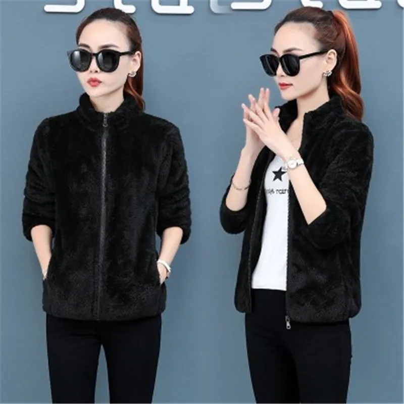 Флисовая Куртка женская короткая осенне зимняя Коралловая флисовая куртка дикий