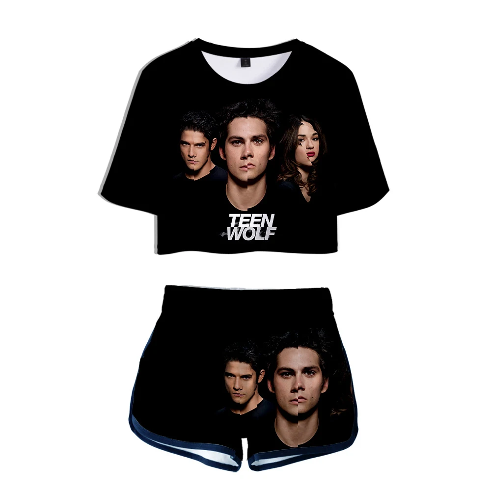 Женский комплект из 2 предметов с волком летний укороченный топ коротким рукавом