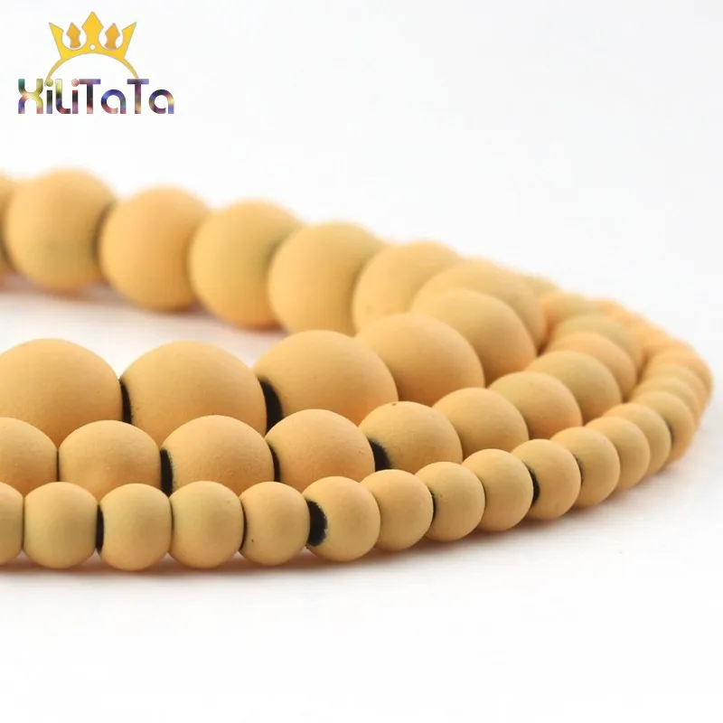 Натуральные матовые бусы из камня светильник желтый резиновый гематит Круглые