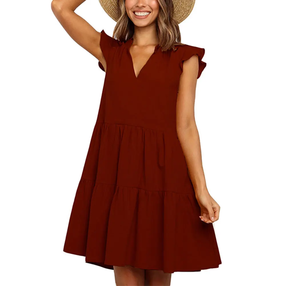 Женские летние пляжные Свободные мини-платья в стиле бохо с V-образным вырезом и