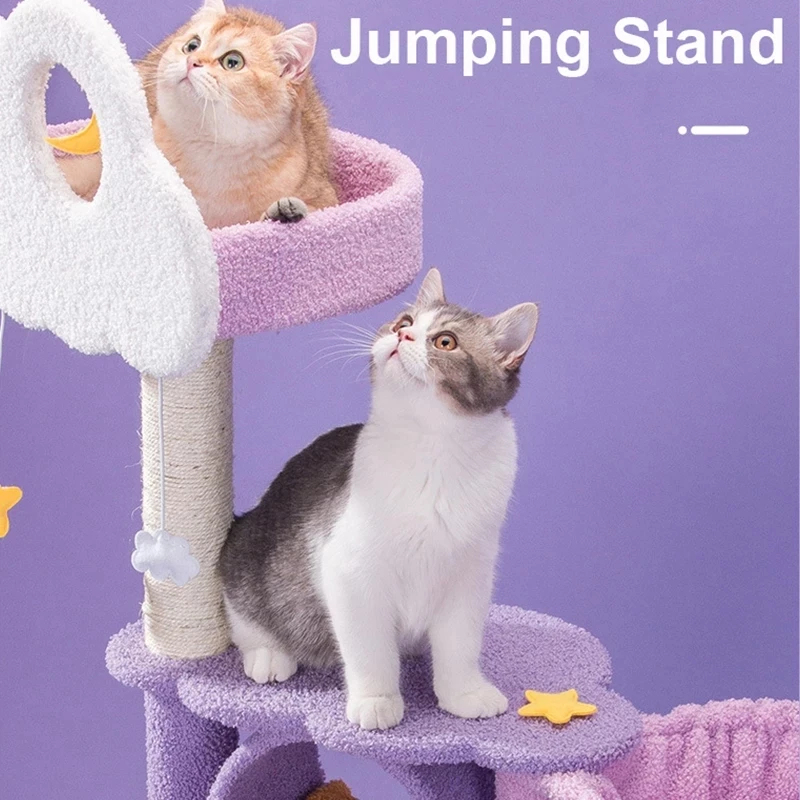 

Original Cat Climbing tree Violet color Cat House Basics Cat Condo Tree Tower with Hammock Bed Scratching Post Jumping platform