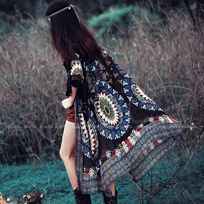 Chinese Style Seaside Holiday Thai Cardigan Summer Beach Robes Casual Women India Bohemian Print Coats Africa Clothing | Тематическая