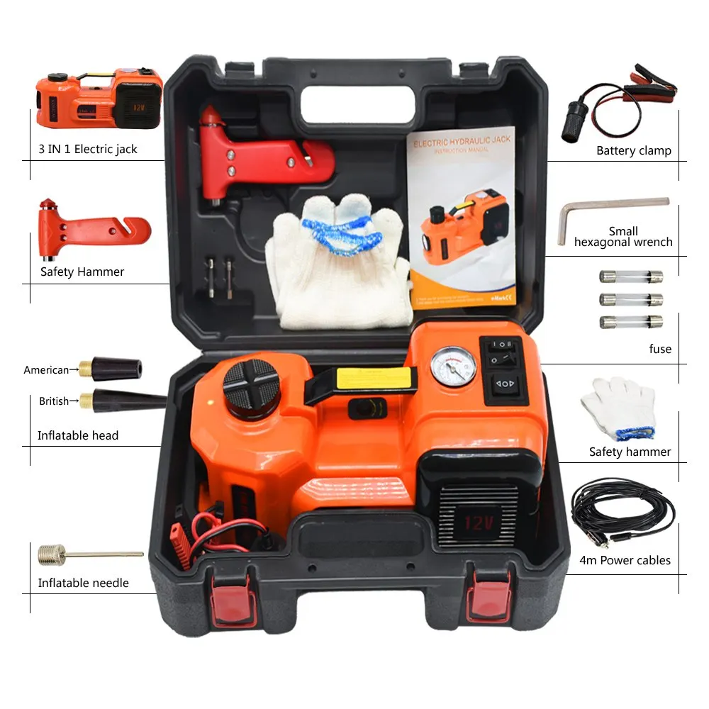 

Car Electric Jacks 12V 5Ton Hydraulic Floor Jack Set Tire Replacing Repair Tools Kit Impact Wrench Tire Inflator LED Light