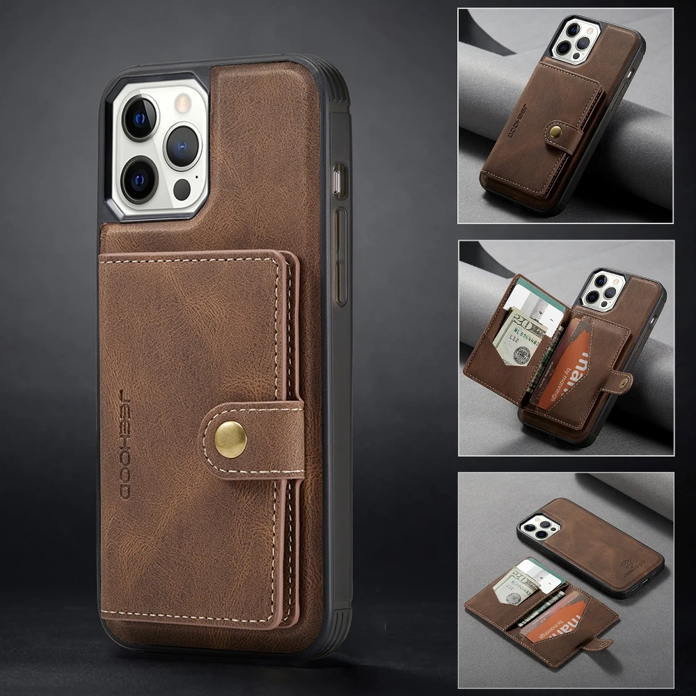 

sumkeymi Luxury Magnetic Magsafe Leather Case For iPhone 13 12 11 Pro Max 8 7 Plus Xr X Wallet Card Solt Bag Stand Holder Cover