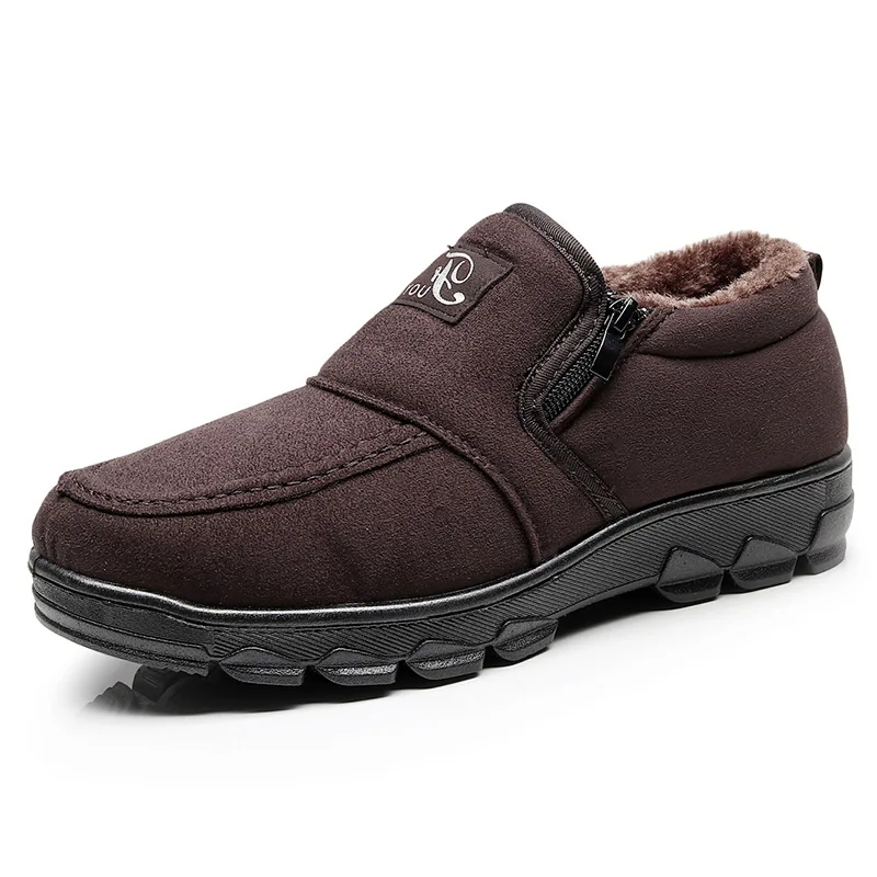 men's boots winter cotton shoes warm thick plush comfortable casual work black snow |