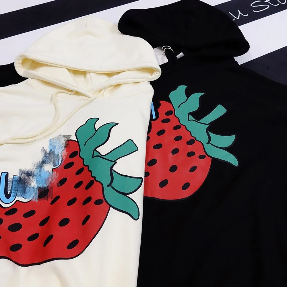 Новинка 2019 свитер с капюшоном принтом клубники и букв худи для мужчин женщин Пара