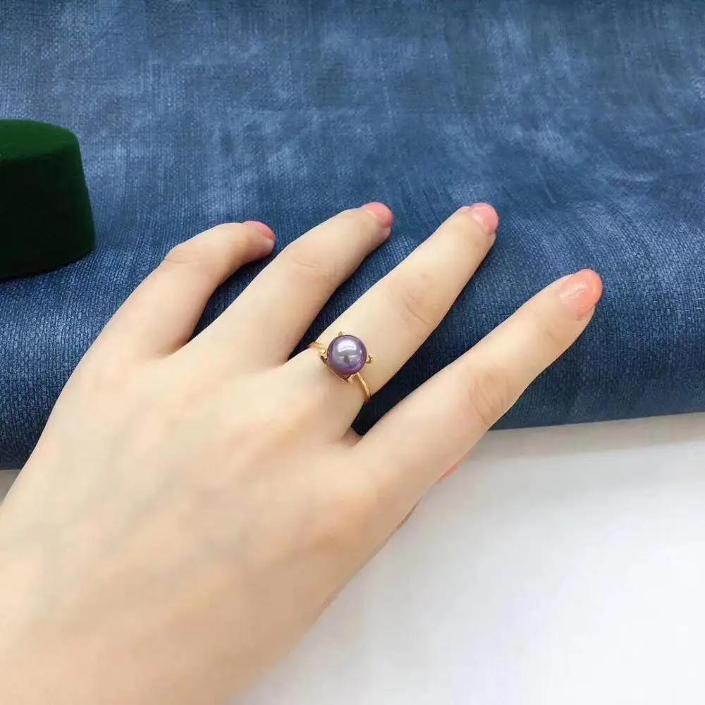 Ювелирные украшения 18K желтое золото натуральный пресноводный фиолетовый 8-9 мм