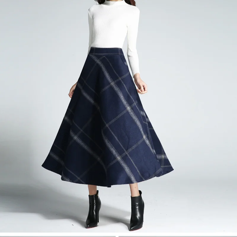 Зимние теплые шерстяные длинные юбки с высокой талией женская модная уличная