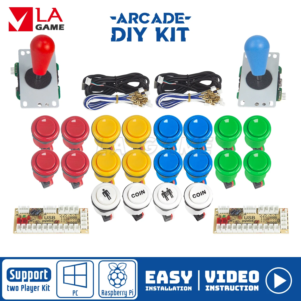 Kit de 2 jugadores de Arcade Zero Delay, codificador Usb, Pc Rasberry Pi, botón tipo Happ, gabinete de Arcade, placa controladora de Joystick Usb