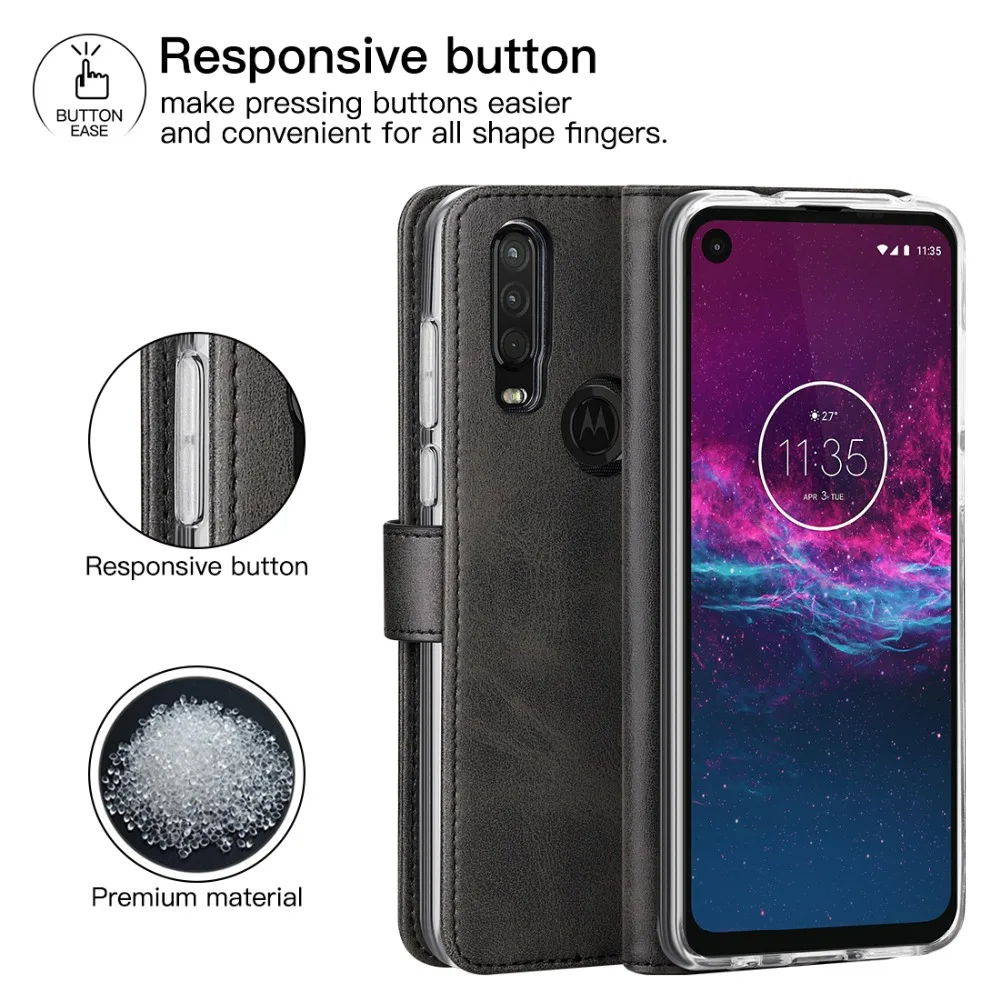 Чехол из натуральной кожи для Motorola Moto One Action Case откидной Чехол-кошелек для Moto One action Card Stand Магнитный чехол-книжка
